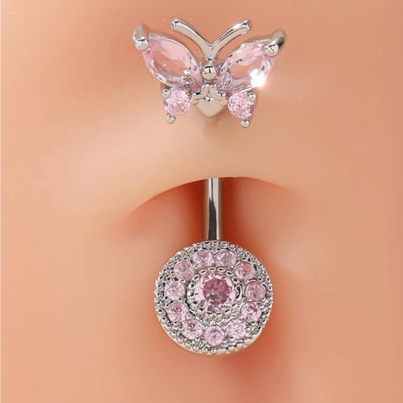 Trendy boutique Jewelry - 14g- Pink Rhinestone Butterfly Surgical Stainless Steel Belly Ring NWT